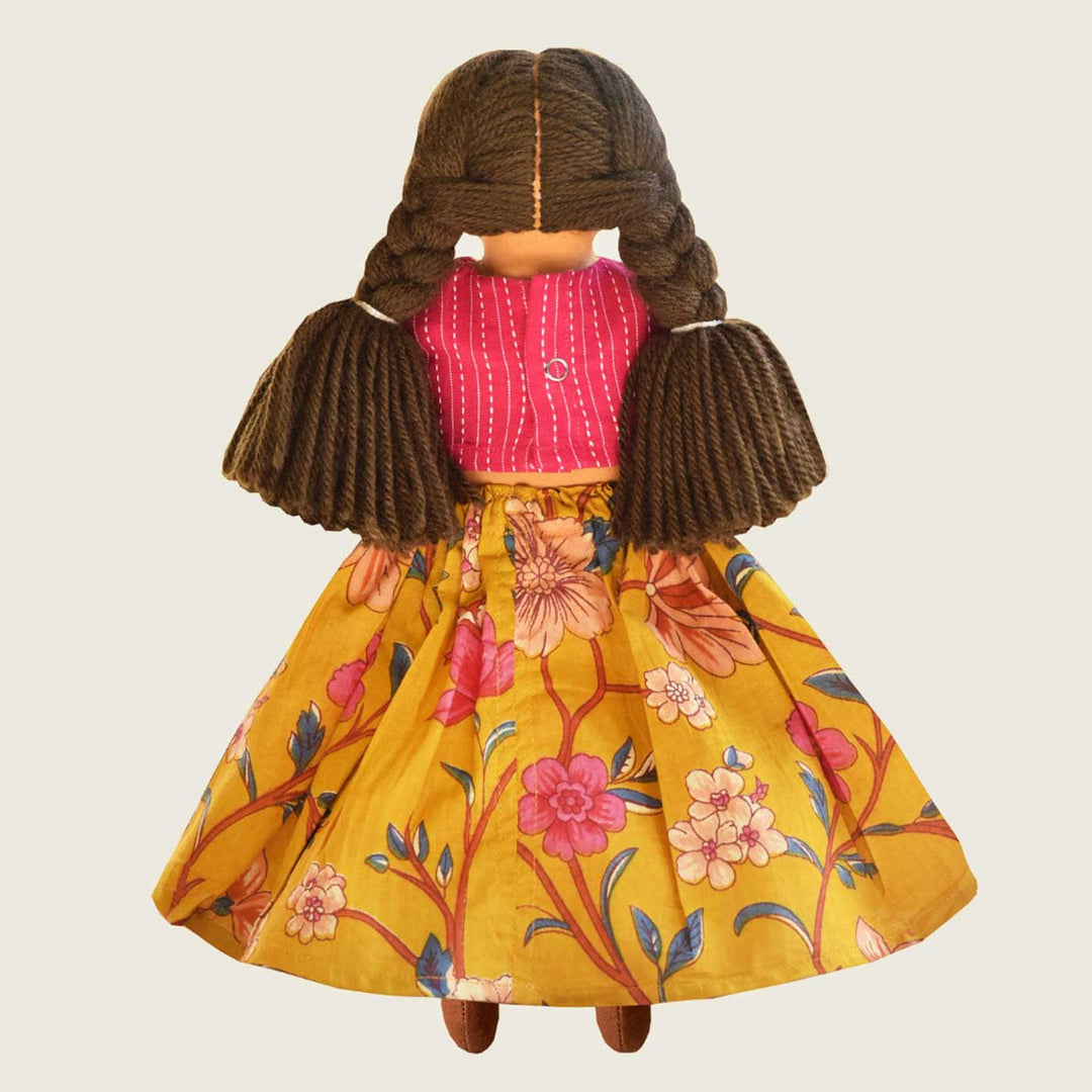 Nilah in Pink & Mustard Dress With Changeable Outfits | Soft Hand-Stitched Sustainable Indian Play Doll