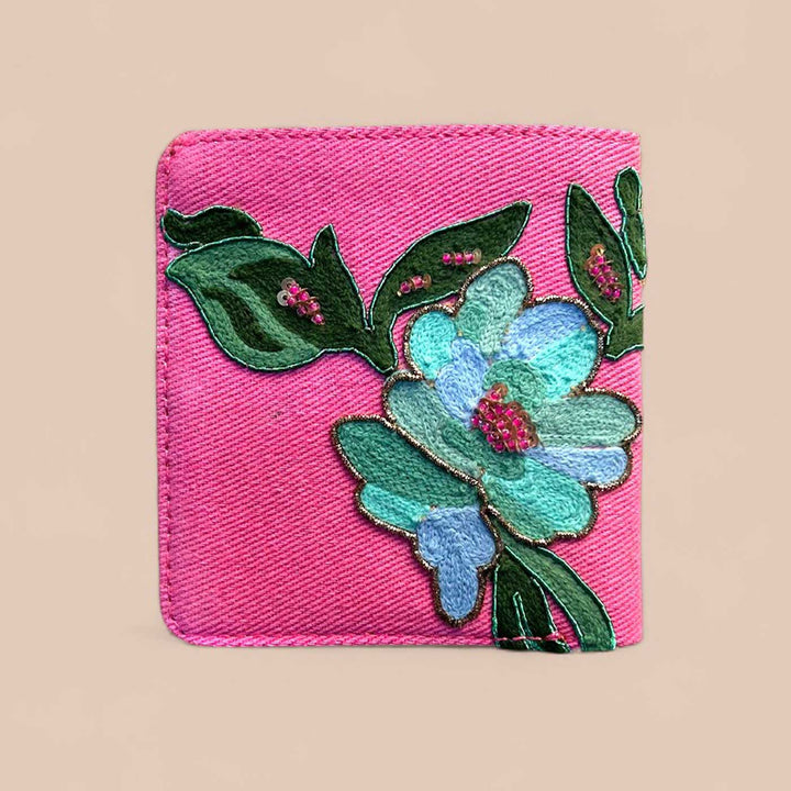 Handmade Embroidered Anisa Flower Pink Design Canvas Wallet