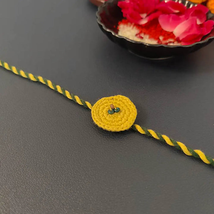 Handmade Crochet Beaded Round Rakhi With Roli Chawal