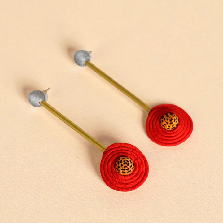 Handmade Textile Art Round Hanging Dupion Silk Fabric Earrings