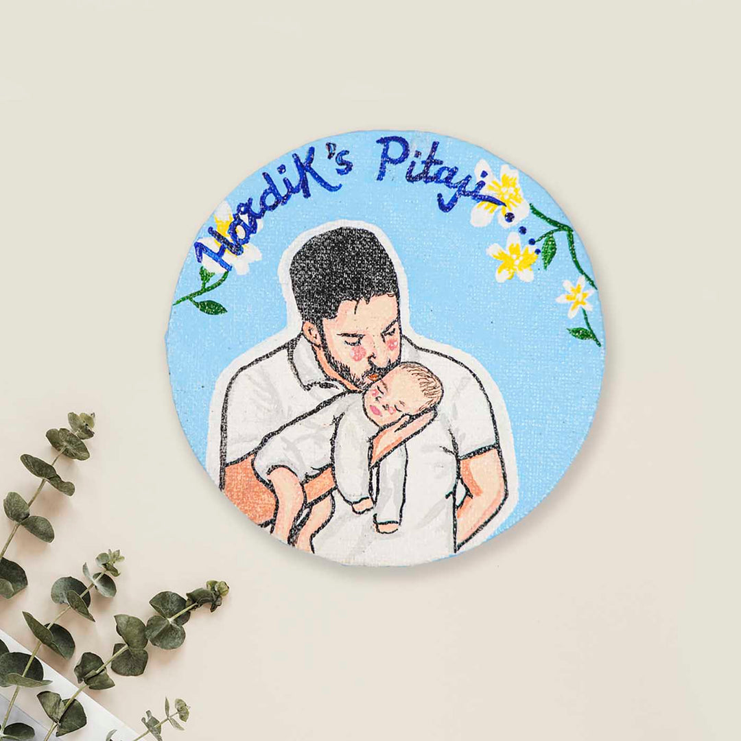 Photo Personalized Hand-Painted Dad And Son Canvas Fridge Magnet