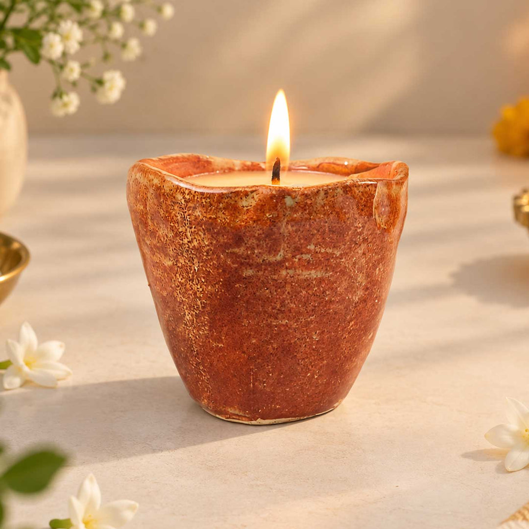 Handmade After Sunset Abstract Brown Glaze Ceramic Jar Soy Wax Candle With Bakhoor & Rose Fragrance