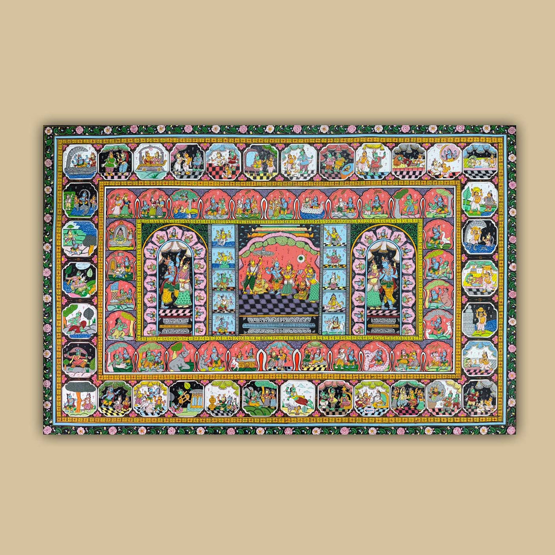 60 X 36 Inch | Handmade Canvas Story Of Krishna Painting