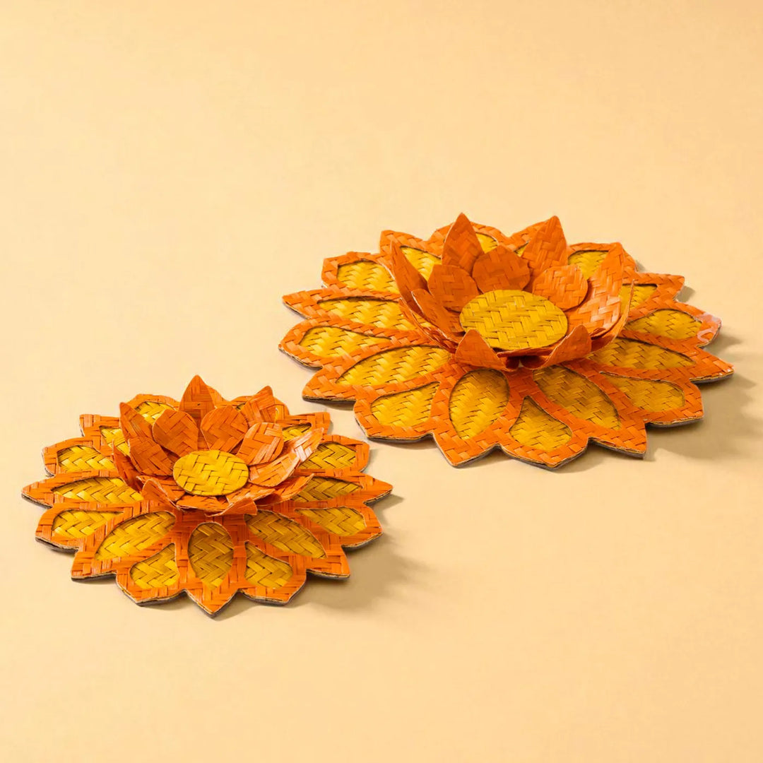 Rangoli Lotus Eco-Friendly Handmade Woven Bamboo Tealight Holder