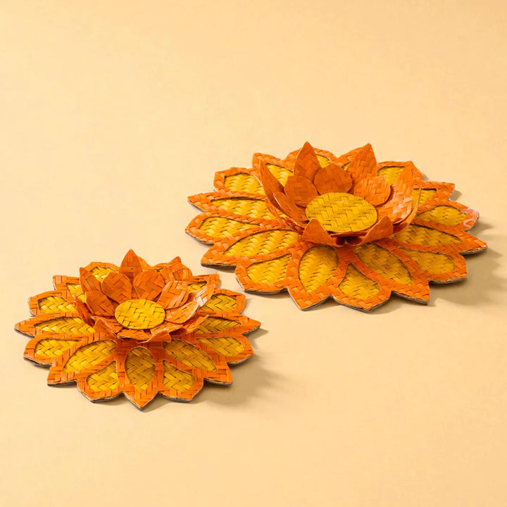 Rangoli Lotus Eco-Friendly Handmade Woven Bamboo Tealight Holder