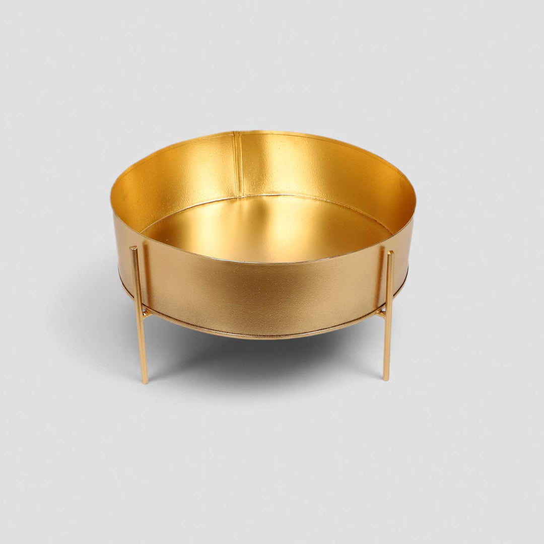 Set of 2 | Handmade Gold Etched Round Table Urli With Stand For Festive Decor