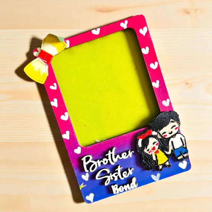 Hand-Painted "Brother Sister Bond" MDF Wood Fridge Magnet