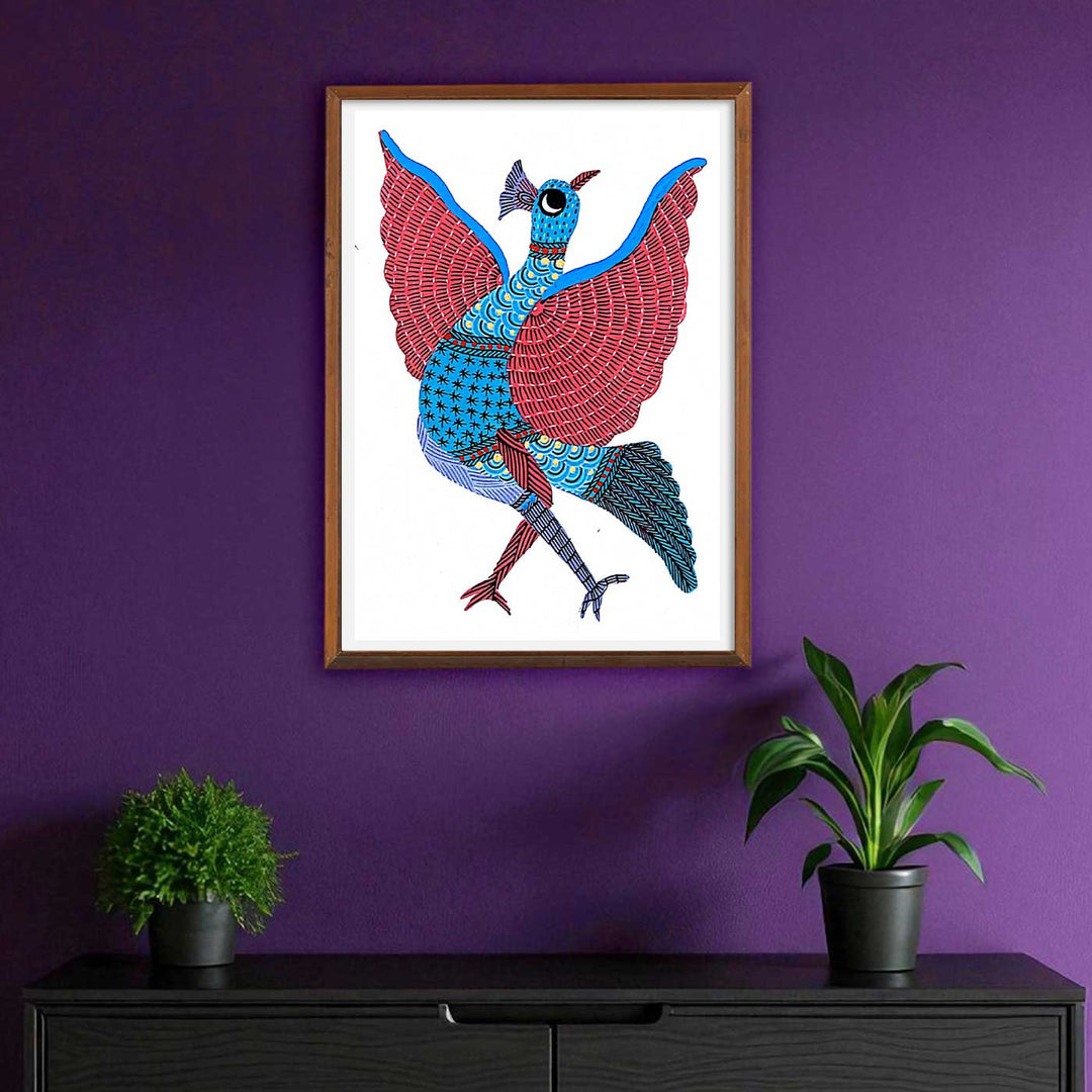 6 x 8 Inch | Bird with Spread Wings | Original Hand painted Tribal Gond Art Painting | Acrylic Paints On Paper