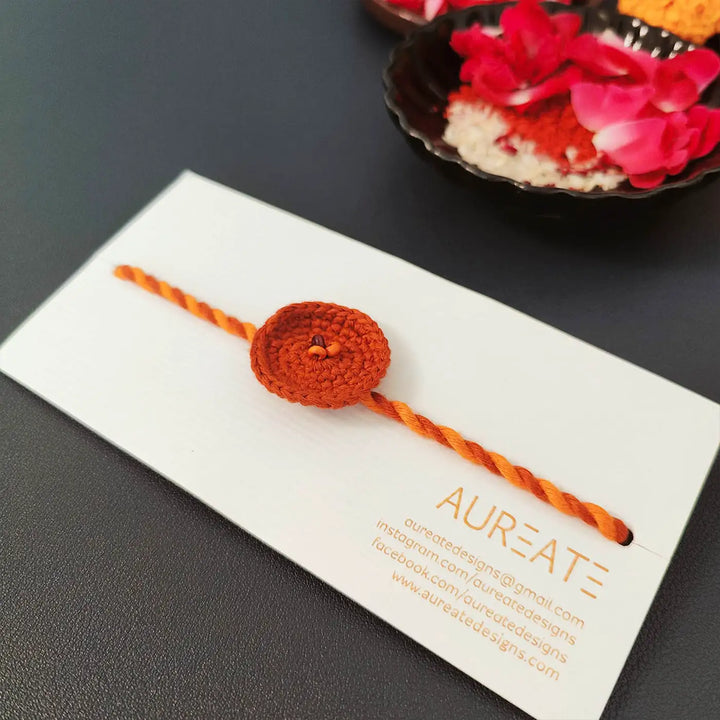 Handmade Crochet Beaded Round Rakhi With Roli Chawal