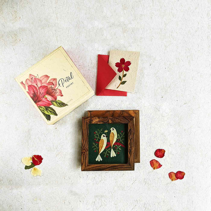 Sweet Lovebirds Gift Hamper with Delicate Dried Flower Art