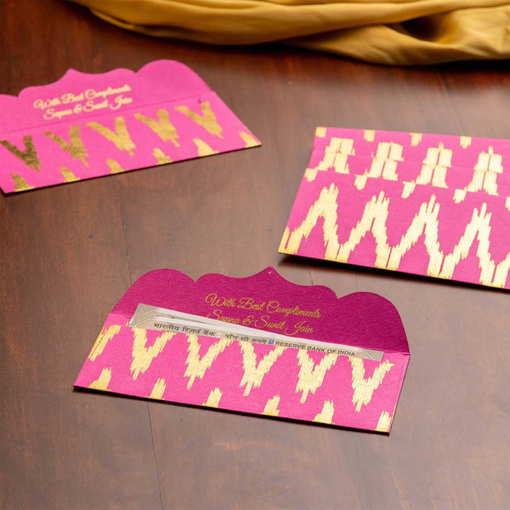 Personalized Handmade Ikat Pink Design Paper Envelopes | Set Of 10
