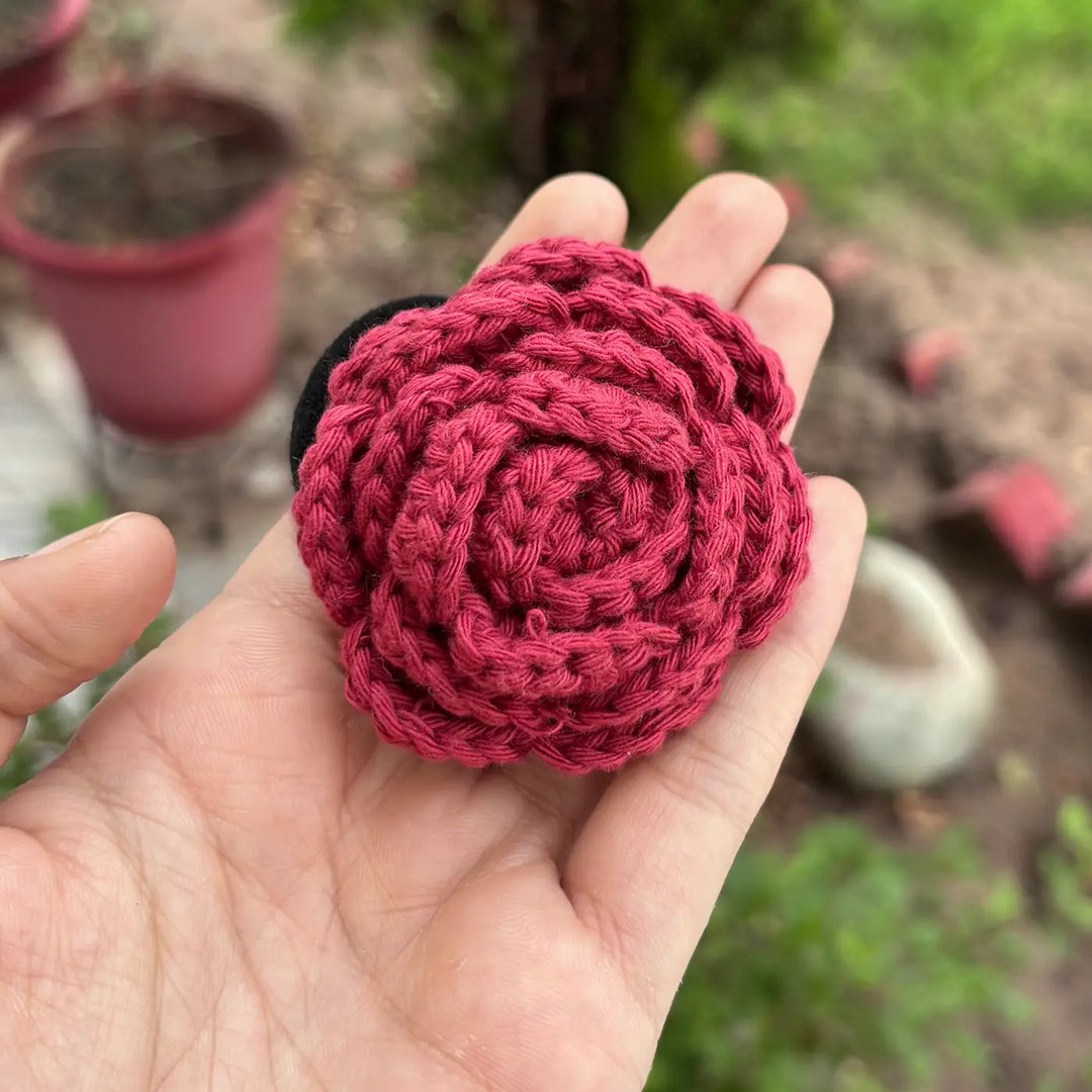 Handmade Crochet Rose Design Cotton Hair Tie