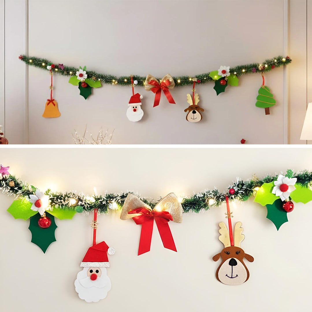 Handmade Santa, Bow, Tree & Reindeer Garland/ Bunting For Christmas Wall Decoration