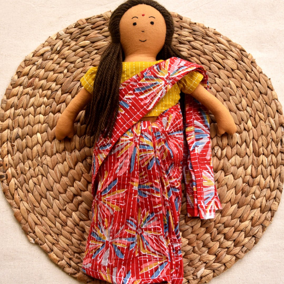 Nilah's Amma (Mother) In Floral Saree | Soft Hand-Stitched Sustainable Indian Play Doll