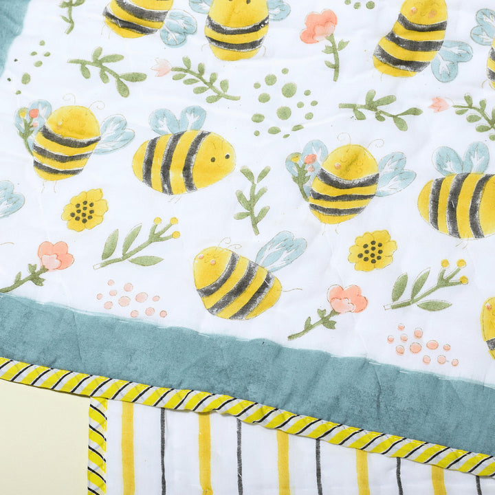 Hand Block Printed Sunny Bee Quilt/Comforter