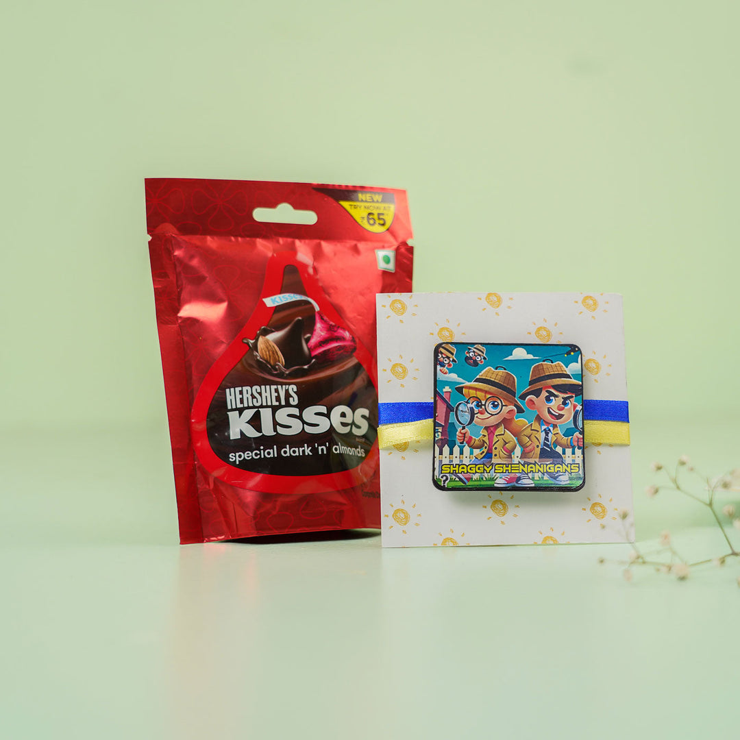 Handmade Reusable Shananigans Mdf Wood Rakhi With Roli Chawal For Siblings - Product with Packaging Display
