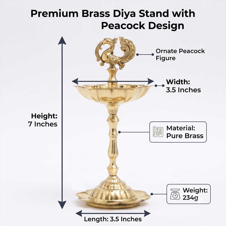 Peacock Brass Oil Lamp Stand For Festive Decor