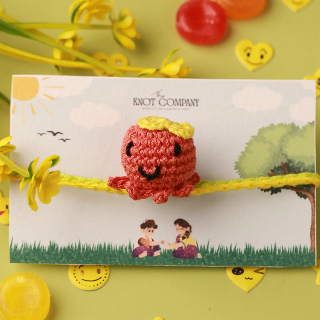 Handmade Cute Octopus Kids Rakhi With Roli Chawal