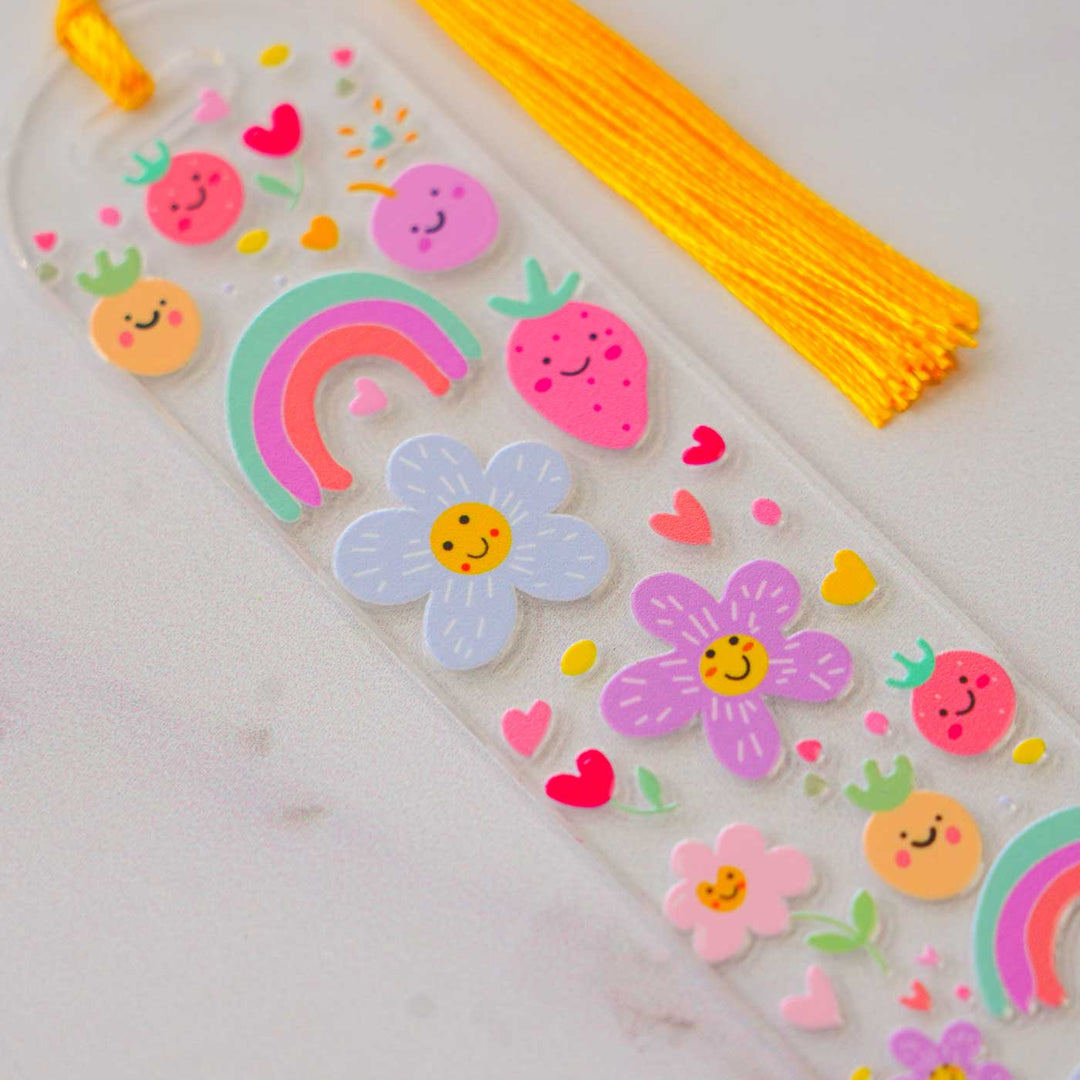 Rainbow & Flowers Theme Handmade Acrylic Bookmark With Tassel For Book Lovers