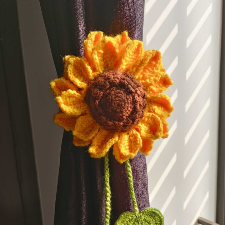 Handmade Crochet Big Sunflower Design Acrylic Yarn Curtain Tie-Back