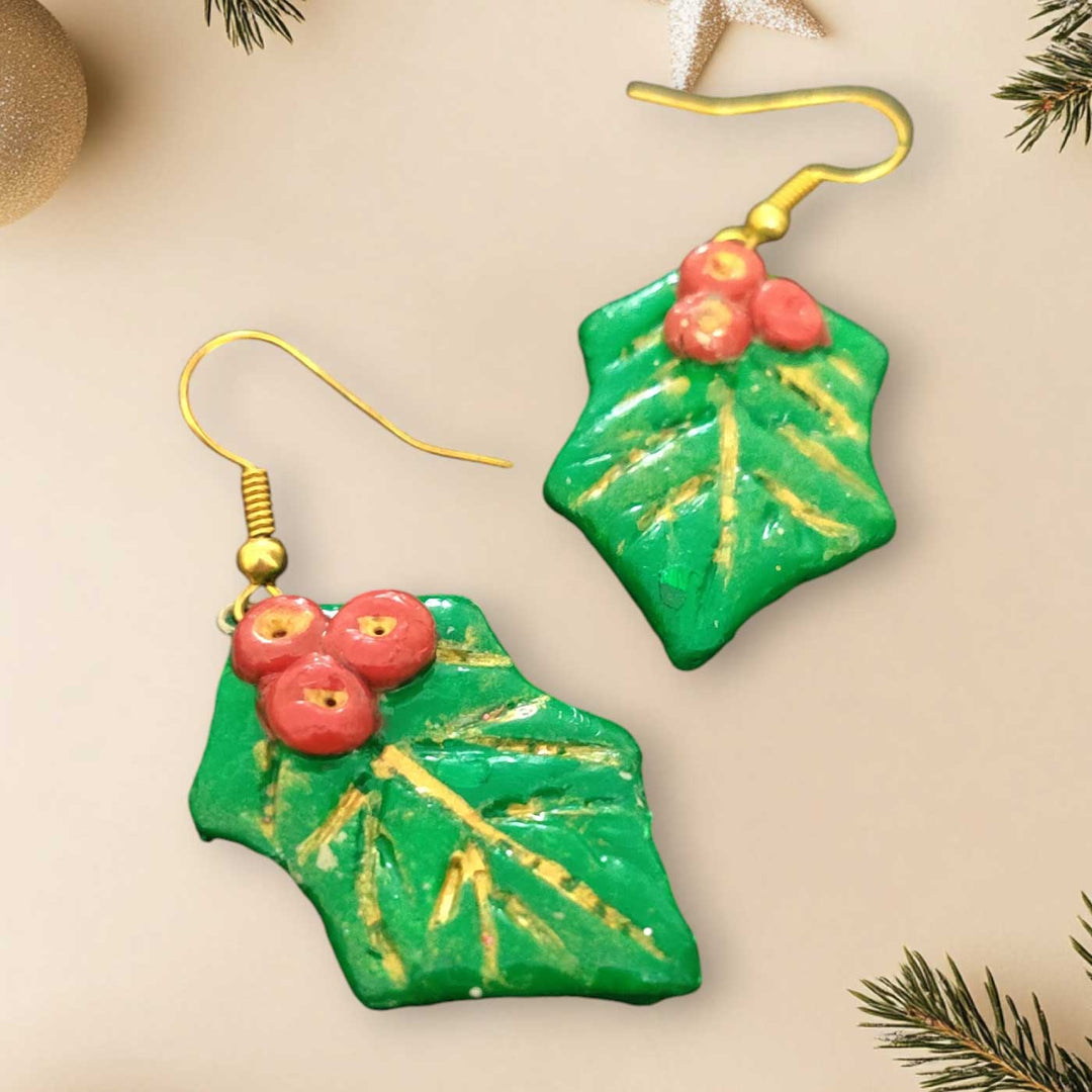 Buy Handmade Holy Leaves Clay Earrings Secret Santa Gift Ideas