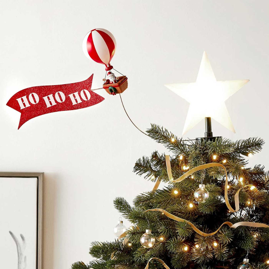 Reusable Animated Santa'S Hot Air Balloon Tree Topper With Banner And Light