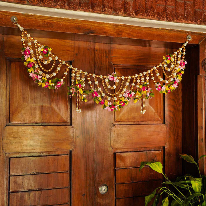 Handmade Multi-Color Flower With Moti Toran