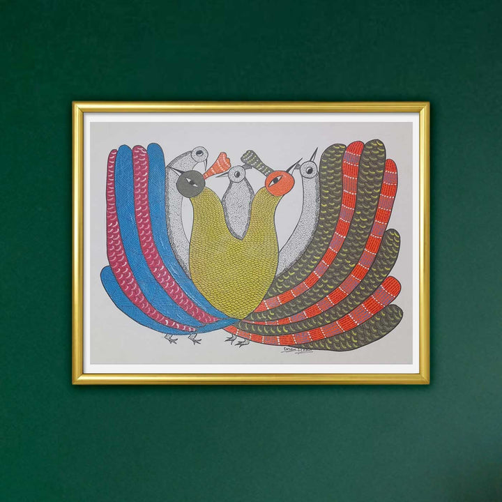 11 x 15 Inch | Colours of Togetherness | Original Hand Painted Tribal Gond Art Painting | Acrylic Paints On Paper