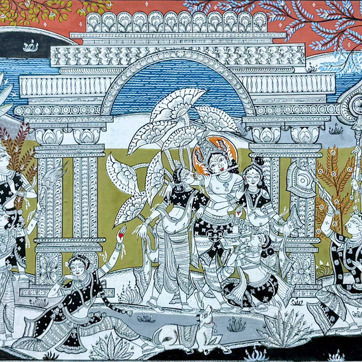 44 x 20 Inch | Handmade Canvas Krishna Rasleela Painting