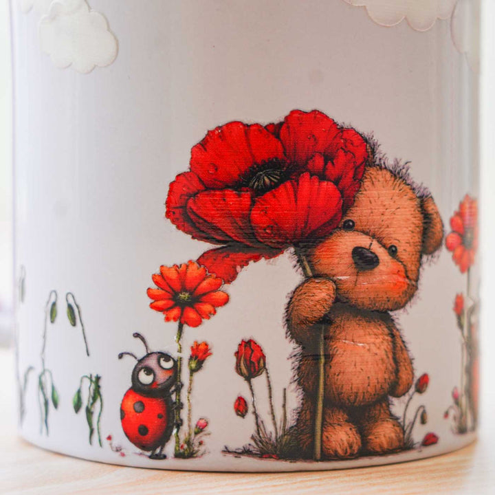 Handmade Glazed Ceramic "Teddy" Theme Illustrated Mug For Kids