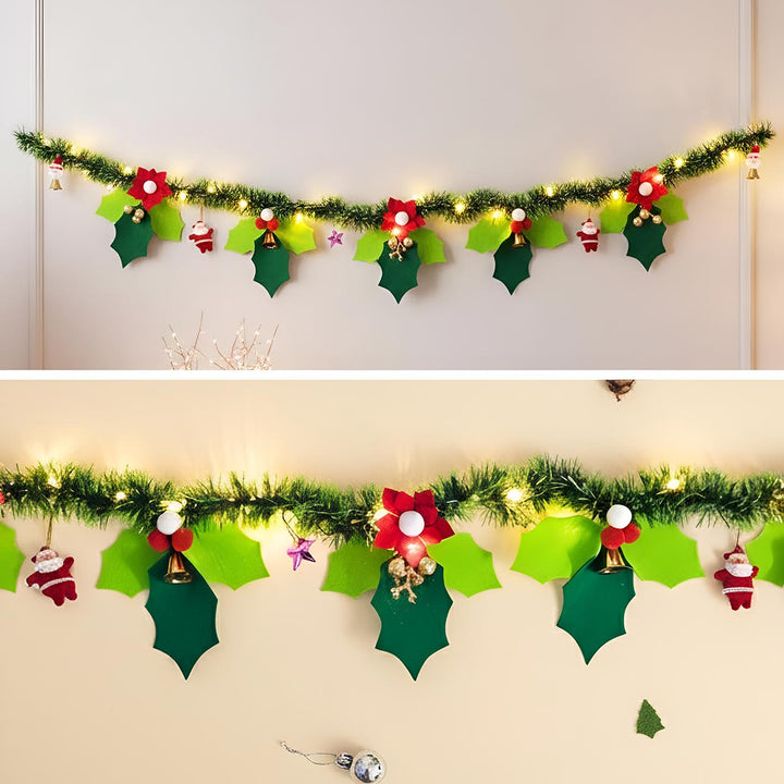 Handmade Holly Leaves Garland/ Bunting For Christmas Wall Decoration