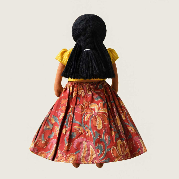 Nilah's (Elder Sister) Malai In Yellow & Orange Dress | Soft Hand-Stitched Sustainable Indian Play Doll