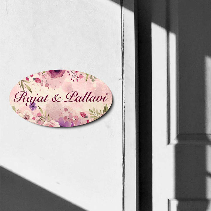 Printed Spring Floral Wooden Oval Nameplate