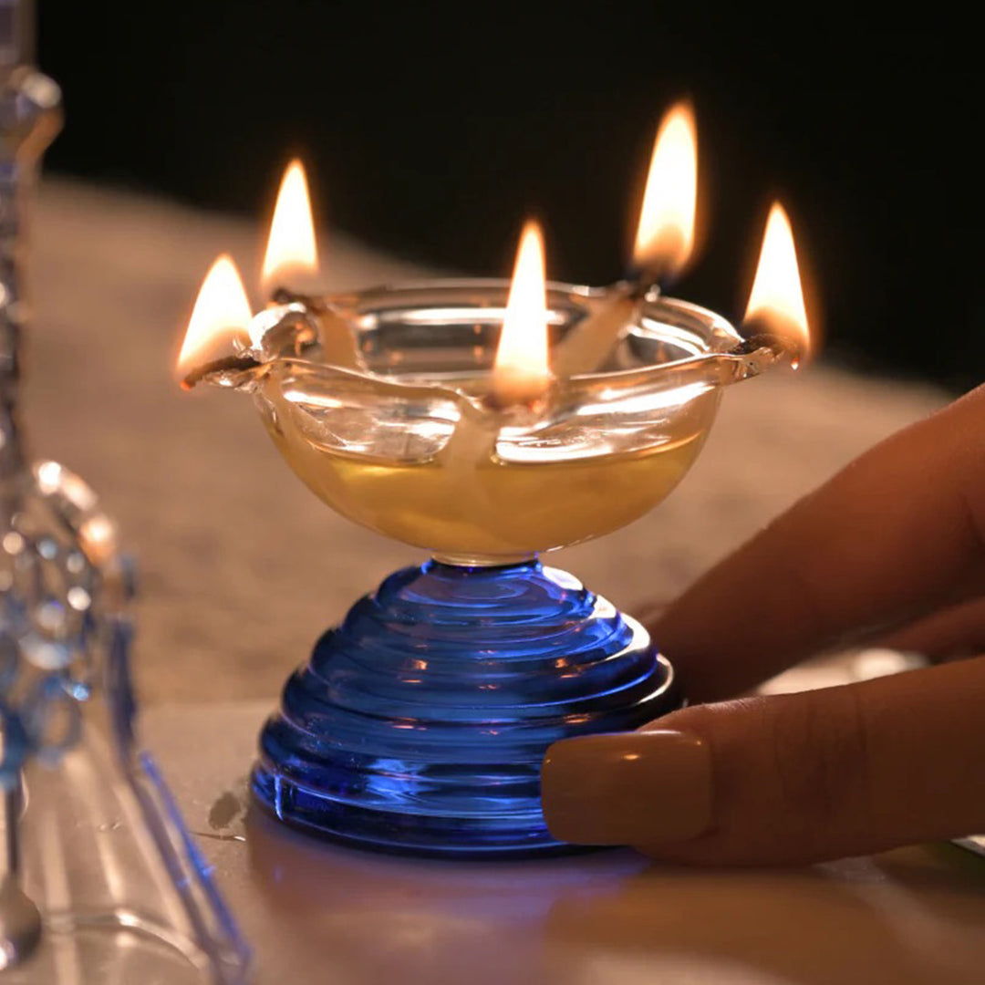 Handmade Blue Small Borosilicate Glass Oil Lamp / Diya | 2.2 inch