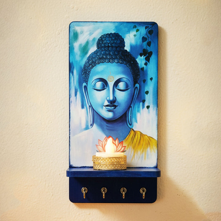 Handmade Meditating Buddha Key Holder With Shelf