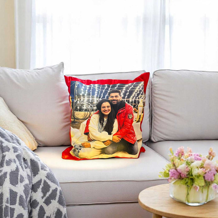 Photo Personalized Red Felt Pillow For Couples
