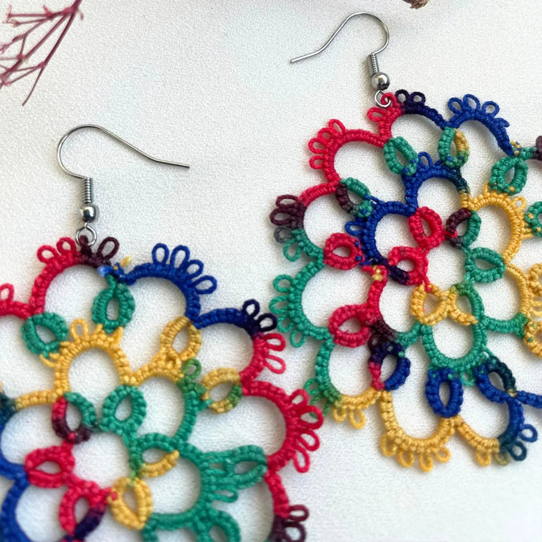Handmade Tatting Mandala Style Cotton Lace Earrings