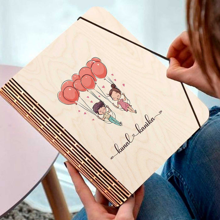 Couples Wooden Personalized Notebook Binder | A5, 50 Blank Pages, 120 GSM