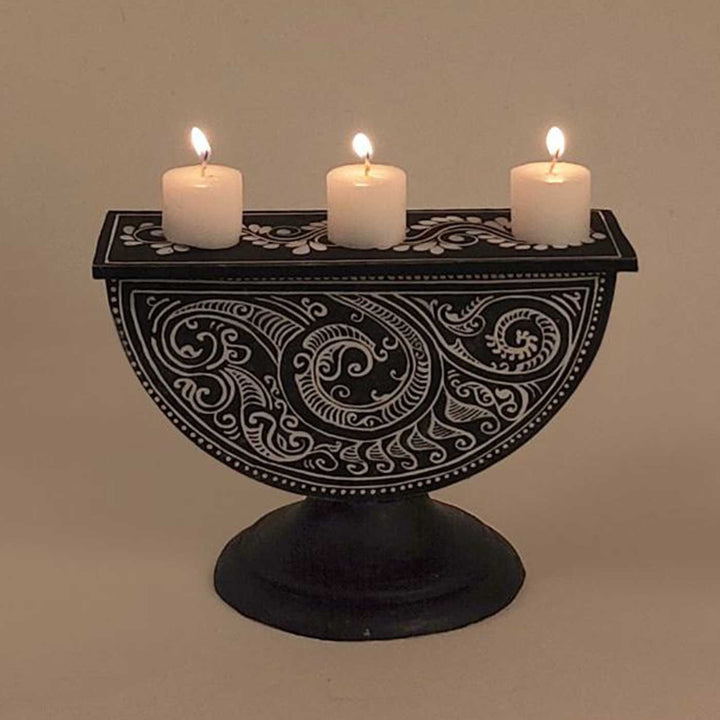 Hand-Painted Noor Semicircle Wooden Candle Holder