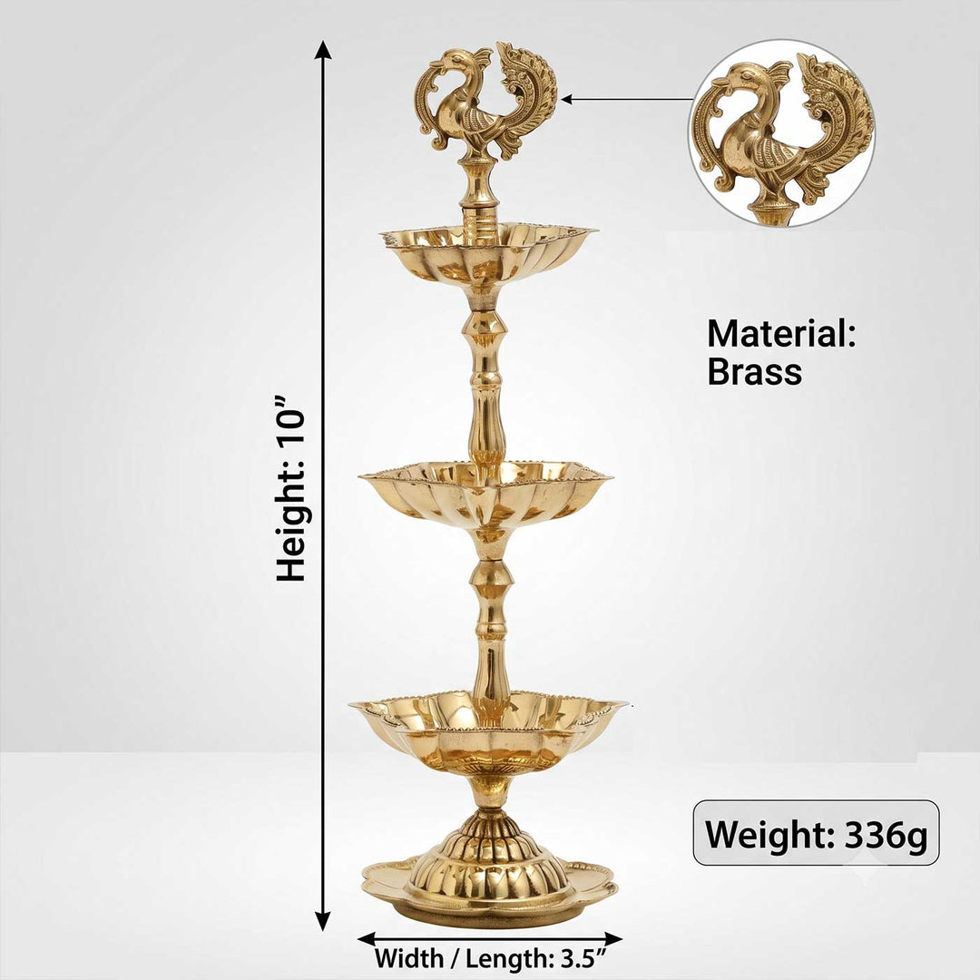 3-Tier Peacock Brass Oil Lamp Stand For Festive Decor