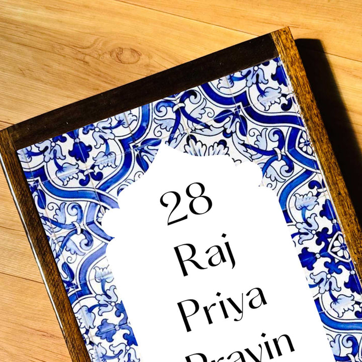 Majestic Blue And Yellow Vintage Personalized Resin Wooden Frame Name Plate