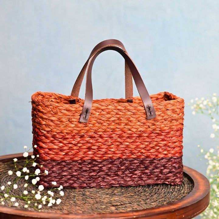 Handmade Grass Woven Three Colored Strips Sabai Mesh Handbag