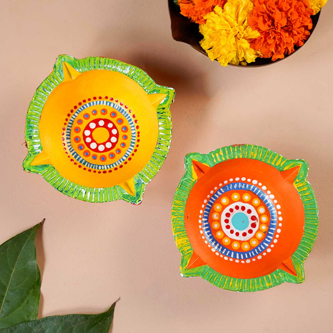 Set of 8 | Handmade Big Star Clay Oil Lamp / Diya