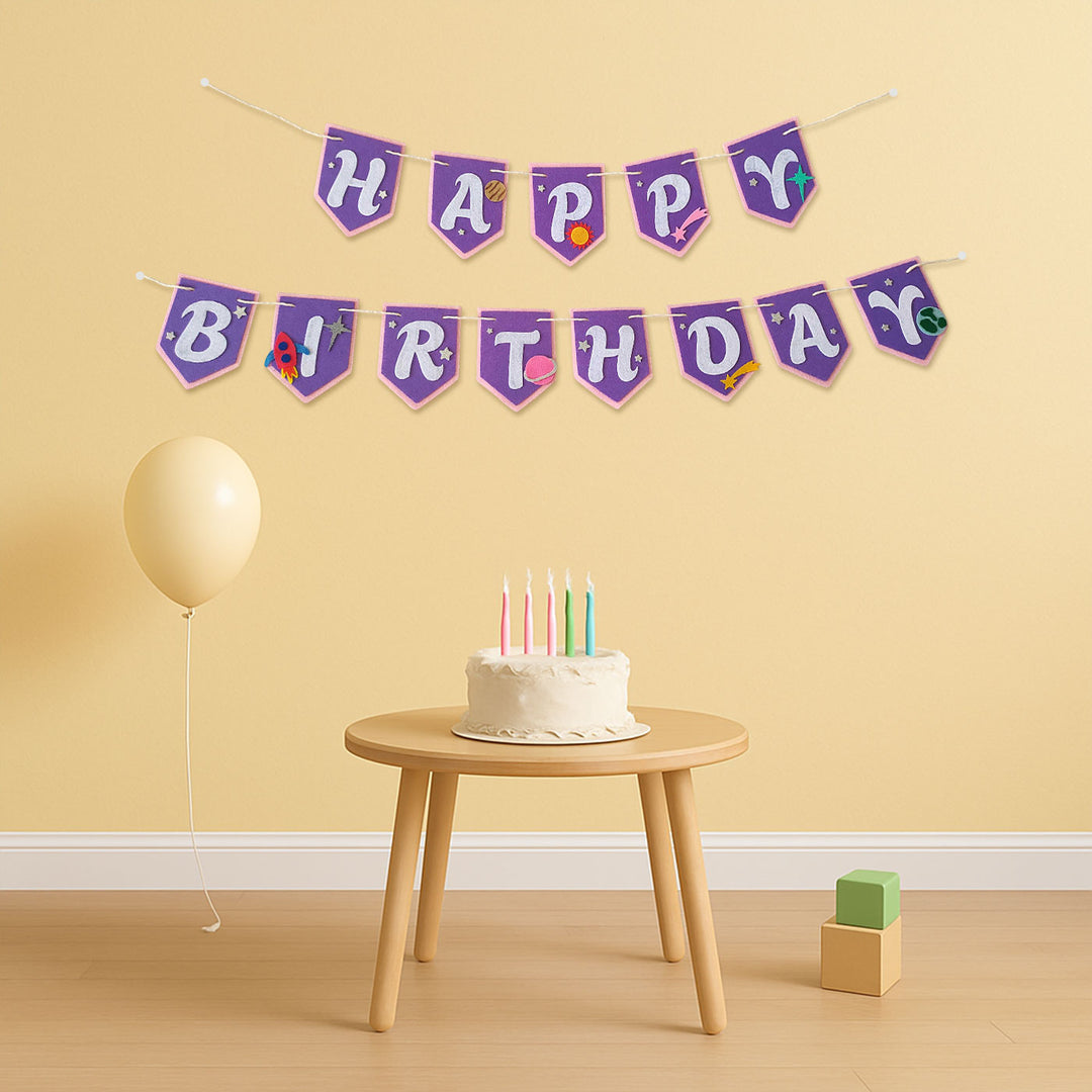 Handmade Space Theme Pink Felt Happy Birthday Banner