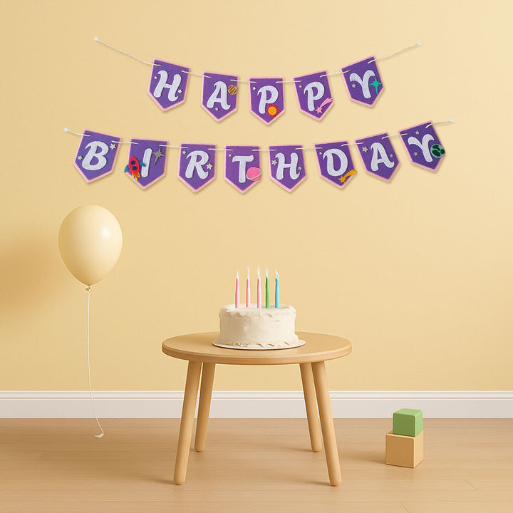 Handmade Space Theme Pink Felt Happy Birthday Banner
