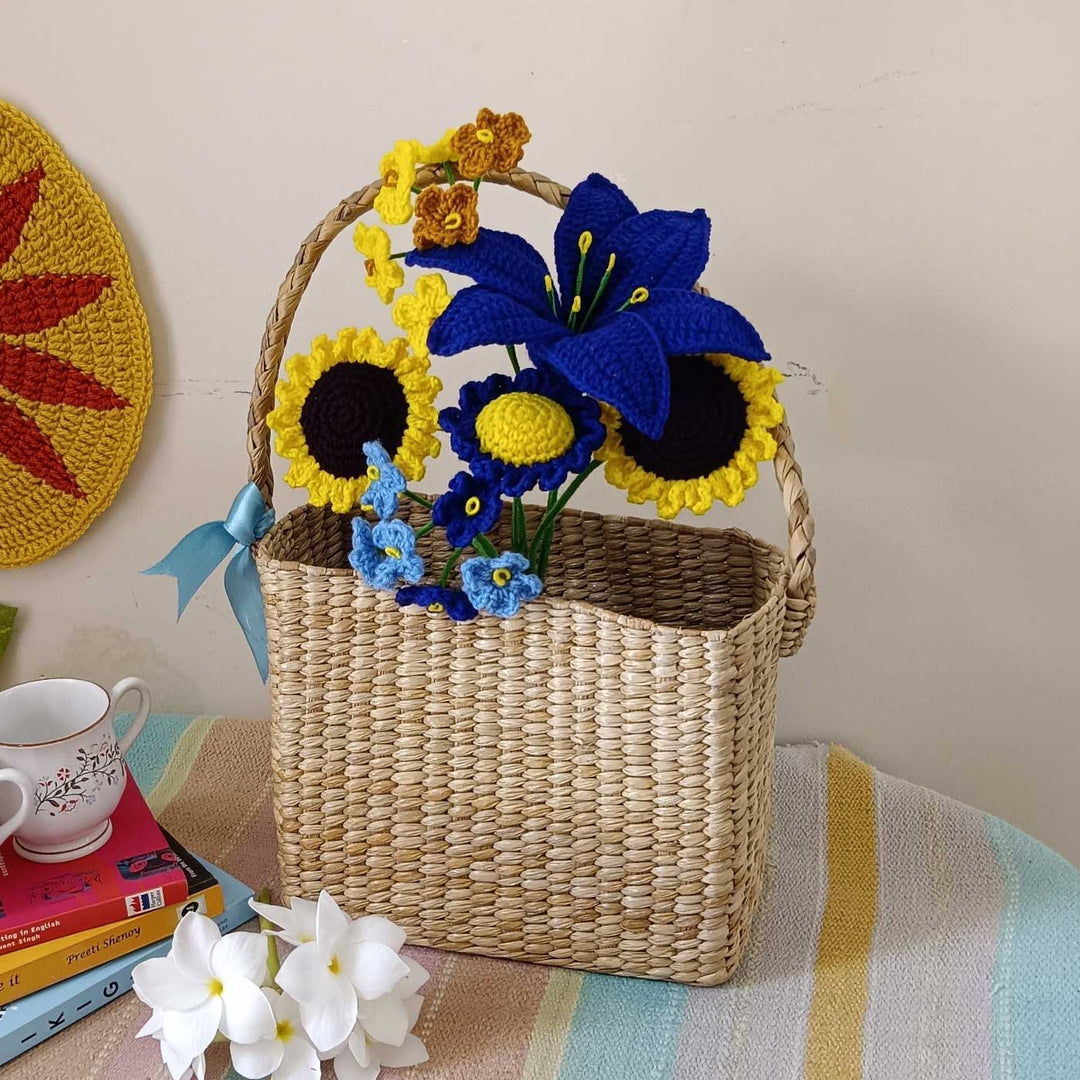 Handmade Crochet Van Gogh's Starry Night Theme Flower Bouquet With Lights