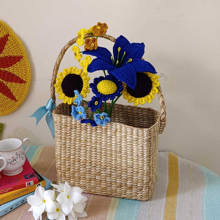 Handmade Crochet Van Gogh's Starry Night Theme Flower Bouquet With Lights