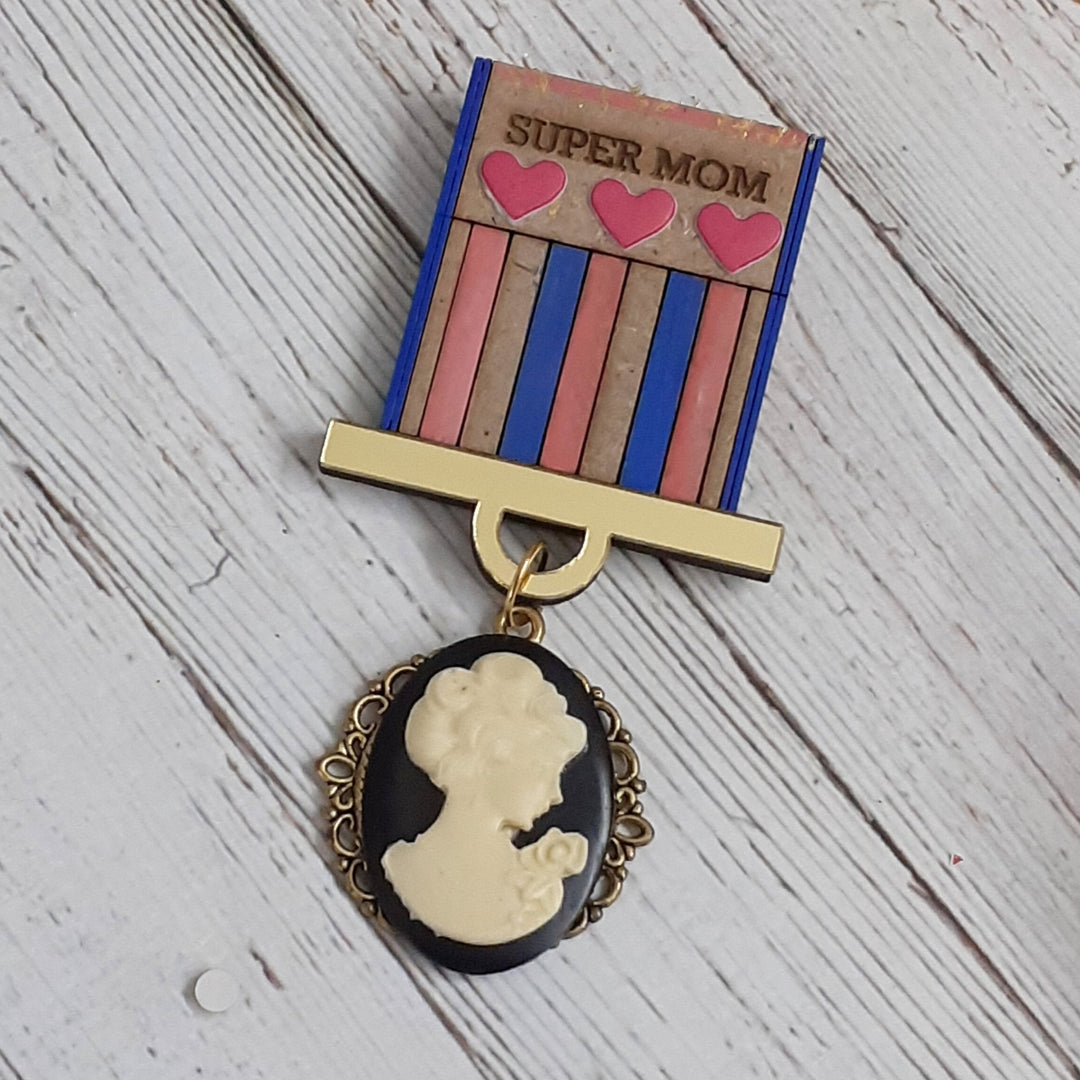 Hand-Painted Super Mom And Dad Wooden Badge