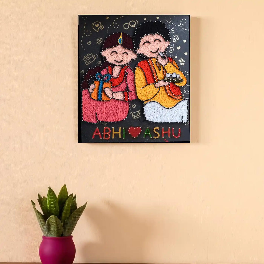 Personalized Handmade String Art Festive Theme Siblings Illustration Mdf Wood Decorative Plaque