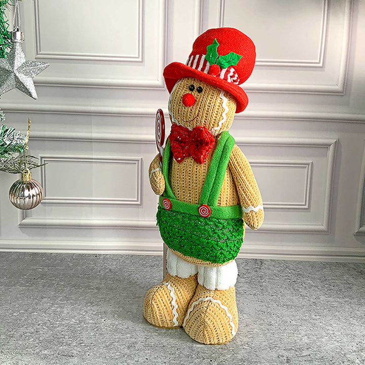 Lollipop Gingerbread Self-Standing Man Woolen Decor For Christmas Table Decoration